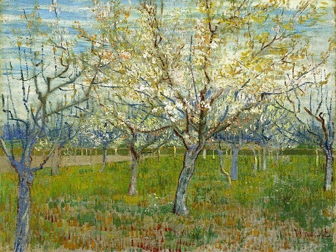№0397'The Pink Orchard',Van Gogh. Πίνακας ζωγραφικής σε ελαιοτυπία με εντυπωσιακή χειροκίνητη ανακούφιση. Δημιουργία κ