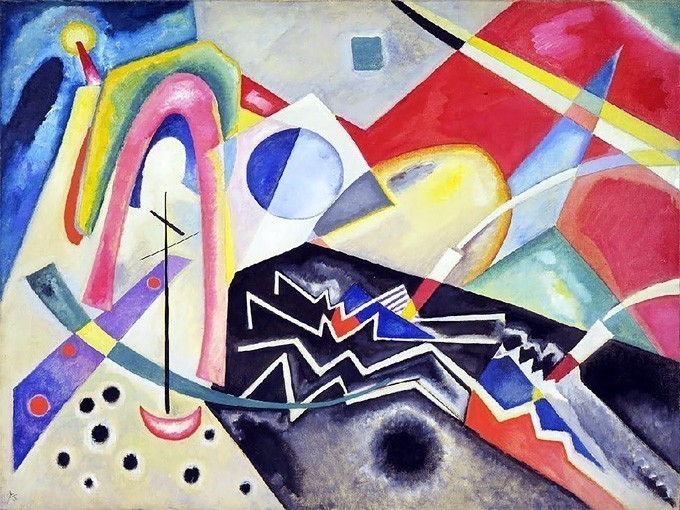 №0399 White zigzag - Vasily Kandinsky. Μοναδικός πίνακας σε καμβά, με εντυπωσιακές χειροποίητες 3D πινελιές. Δημιουργείται αποκλειστικά για εσάς, κατόπιν παραγγελίας