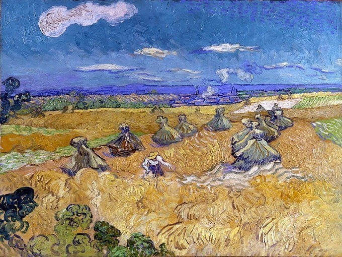 №0404'Grain and Harvester',Van Gogh.Πίνακας ζωγραφικής σε ελαιοτυπία με εντυπωσιακή χειροκίνητη ανακούφιση. Δημιουργία κατά