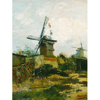 №0400 'Windmills'Van Gogh.Πίνακας ζωγραφικής σε ελαιοτυπία με εντυπωσιακή χειροκίνητη ανακούφιση. Δημιου