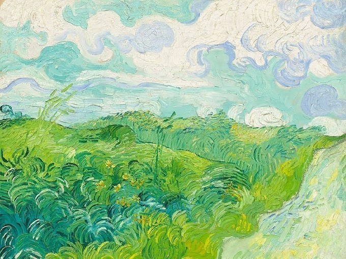 №0422 "Green Fields",Van Gogh. Μοναδικός πίνακας σε καμβά, με εντυπωσιακές χειροποίητες 3D πινελιές. Δημιουργείται αποκλειστικά για εσάς, κατόπιν παραγγελίας