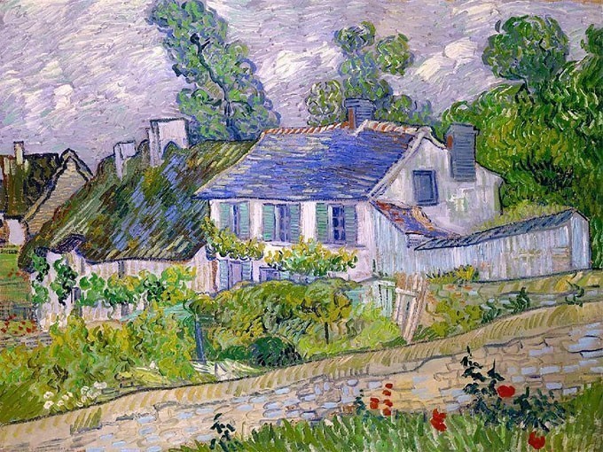№0424 'Houses',Van Gogh.Πίνακας ζωγραφικής σε ελαιοτυπία με εντυπωσιακή χειροκίνητη ανακούφιση. Δημιουργία κατά παραγγελ