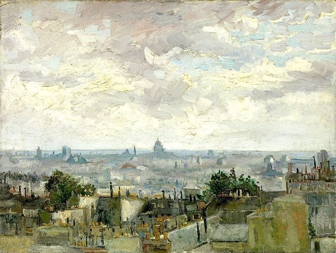 №0405'Paris View',Van Gogh.Πίνακας ζωγραφικής σε ελαιοτυπία με εντυπωσιακή χειροκίνητη ανακούφιση. Δημιουργία κατά παρα
