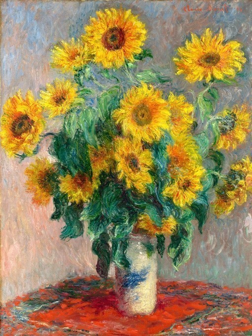 №0053, Sunflowers in a vase - Claude Monet. Μοναδικός πίνακας σε καμβά, με εντυπωσιακές χειροποίητες 3D πινελιές. Δημιουργείται αποκλειστικά για εσάς, κατόπιν παραγγελίας