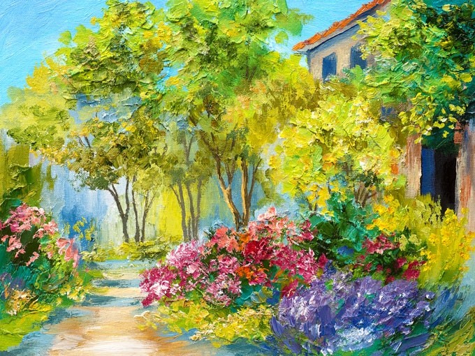 №0610 „House in the forest“. Μοναδικός πίνακας σε καμβά, με εντυπωσιακές χειροποίητες 3D πινελιές. Δημιουργείται αποκλειστικά για εσάς, κατόπιν παραγγελίας