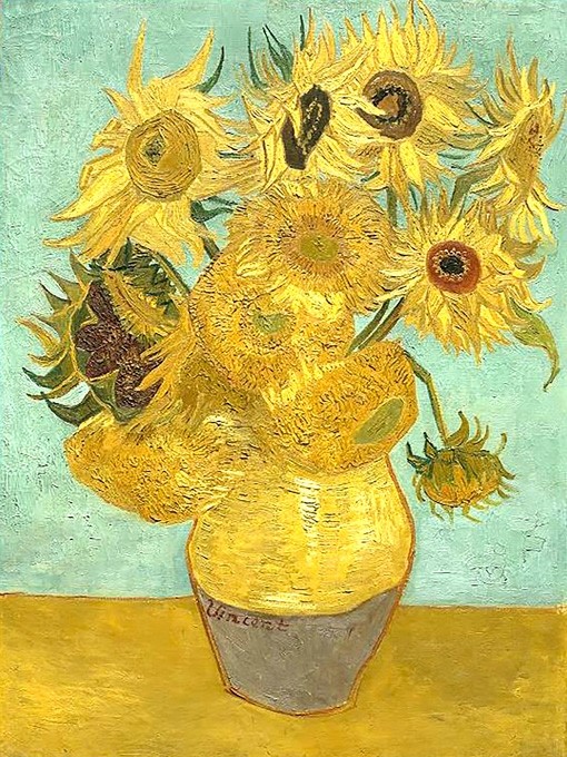 №0394, 'Sunflowers', Van Gogh. Πίνακας ζωγραφικής σε ελαιοτυπία με εντυπωσιακή χειροκίνητη ανακούφιση. Δημιουργία κατά παραγγελ