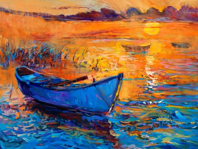 №0646 Boats in waiting. Μοναδικός πίνακας σε καμβά, με εντυπωσιακές χειροποίητες 3D πινελιές. Δημιουργείται αποκλειστικά για εσάς, κατόπιν παραγγελίας