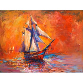 №0653 Sailboat III. Μοναδικός πίνακας σε καμβά, με εντυπωσιακές χειροποίητες 3D πινελιές. Δημιουργείται αποκλειστικά για εσάς, κατόπιν παραγγελίας