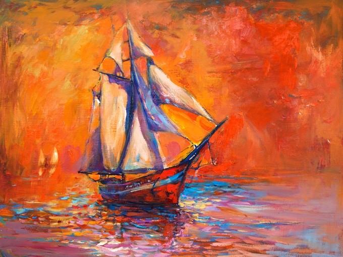№0653 Sailboat III. Μοναδικός πίνακας σε καμβά, με εντυπωσιακές χειροποίητες 3D πινελιές. Δημιουργείται αποκλειστικά για εσάς, κατόπιν παραγγελίας