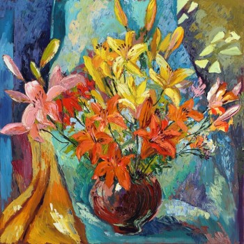 №0856,Lilium. Μοναδικός πίνακας σε καμβά, με εντυπωσιακές χειροποίητες 3D πινελιές. Δημιουργείται αποκλειστικά για εσάς, κατόπιν παραγγελίας