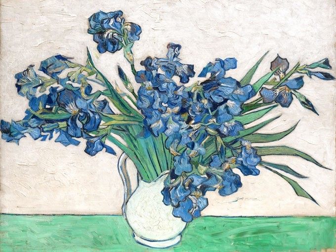 №0936, "Irises', Van Gogh. Πίνακας ζωγραφικής σε ελαιοτυπία με εντυπωσιακή χειροκίνητη ανακούφιση. Δημιουργία κατά παραγγελία.