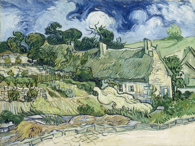 №0943, "Thatched Cottages at Cordeville",Van Gogh. Μοναδικός πίνακας σε καμβά, με εντυπωσιακές χειροποίητες 3D πινελιές. Δημιουργείται αποκλειστικά για εσάς, κατόπιν παραγγελίας
