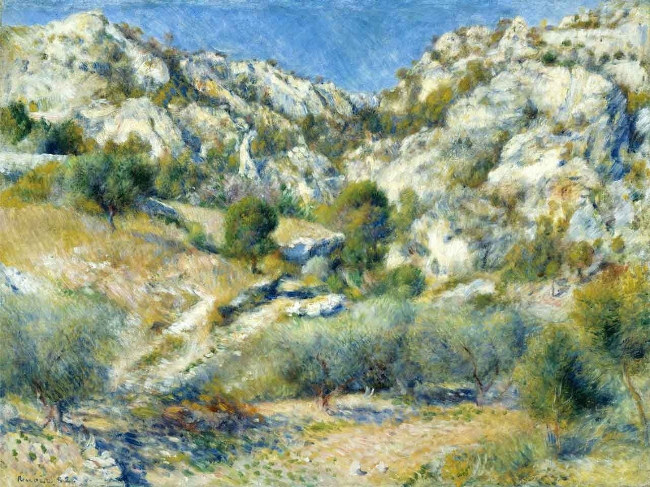 №0972, The Rocky Gills near Estak,Renoir. Μοναδικός πίνακας σε καμβά, με εντυπωσιακές χειροποίητες 3D πινελιές. Δημιουργείται αποκλειστικά για εσάς, κατόπιν παραγγελίας