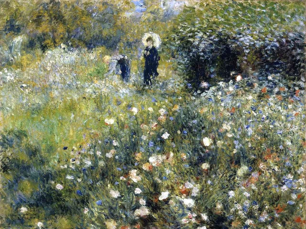 №0973, Lady with an umbrella, Renoir. Μοναδικός πίνακας σε καμβά, με εντυπωσιακές χειροποίητες 3D πινελιές. Δημιουργείται αποκλειστικά για εσάς, κατόπιν παραγγελίας