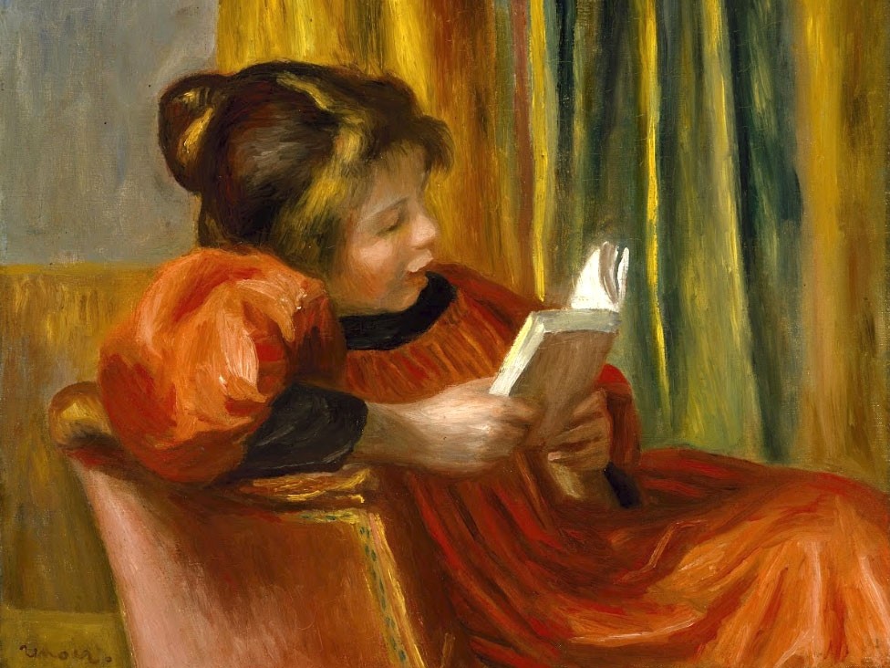 №1006, "Girl Reading",Renoir. Μοναδικός πίνακας σε καμβά, με εντυπωσιακές χειροποίητες 3D πινελιές. Δημιουργείται αποκλειστικά για εσάς, κατόπιν παραγγελίας
