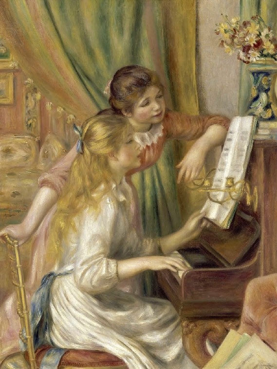 №1015, "Young Girls at the Piano", Renoir. Μοναδικός πίνακας σε καμβά, με εντυπωσιακές χειροποίητες 3D πινελιές. Δημιουργείται αποκλειστικά για εσάς, κατόπιν παραγγελίας