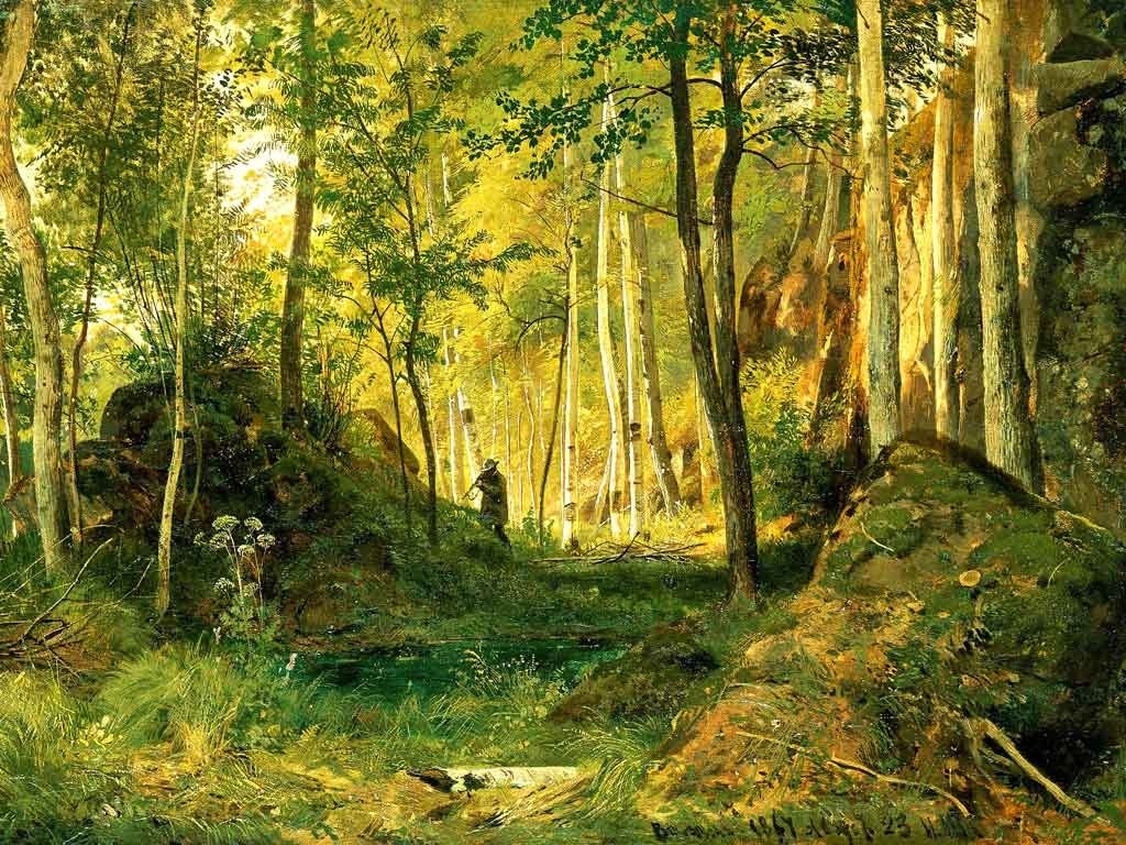 №1443, Hunting,Ivan Shishkin. Μοναδικός πίνακας σε καμβά, με εντυπωσιακές χειροποίητες 3D πινελιές. Δημιουργείται αποκλειστικά για εσάς, κατόπιν παραγγελίας
