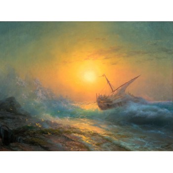 №1473, Stormy Sea at Sunset ,Ivan Aivazovsky. Μοναδικός πίνακας σε καμβά, με εντυπωσιακές χειροποίητες 3D πινελιές. Δημιουργείται αποκλειστικά για εσάς, κατόπιν παραγγελίας