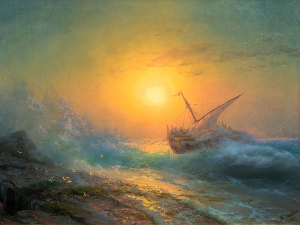 №1473, Stormy Sea at Sunset ,Ivan Aivazovsky. Μοναδικός πίνακας σε καμβά, με εντυπωσιακές χειροποίητες 3D πινελιές. Δημιουργείται αποκλειστικά για εσάς, κατόπιν παραγγελίας