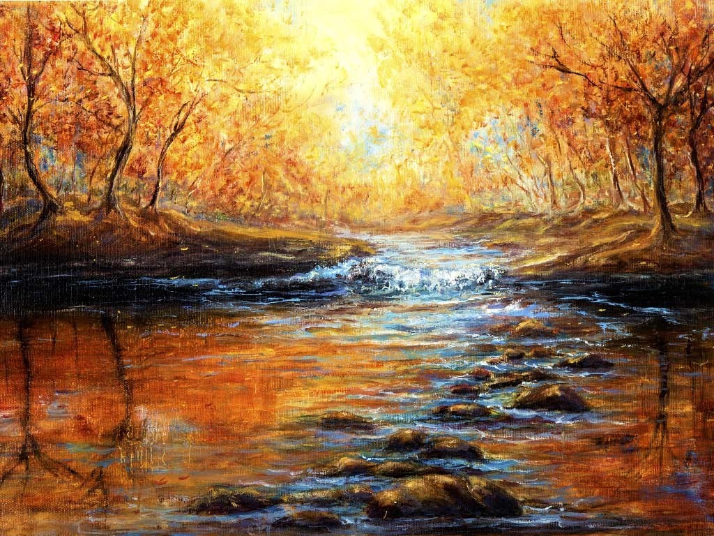 №1798, The music of the stream. Μοναδικός πίνακας σε καμβά, με εντυπωσιακές χειροποίητες 3D πινελιές. Δημιουργείται αποκλειστικά για εσάς, κατόπιν παραγγελίας