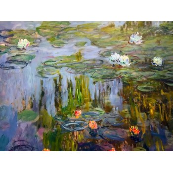 №0224, Water Lilies I, Claude Monet. Μοναδικός πίνακας σε καμβά, με εντυπωσιακές χειροποίητες 3D πινελιές. Δημιουργείται αποκλειστικά για εσάς, κατόπιν παραγγελίας