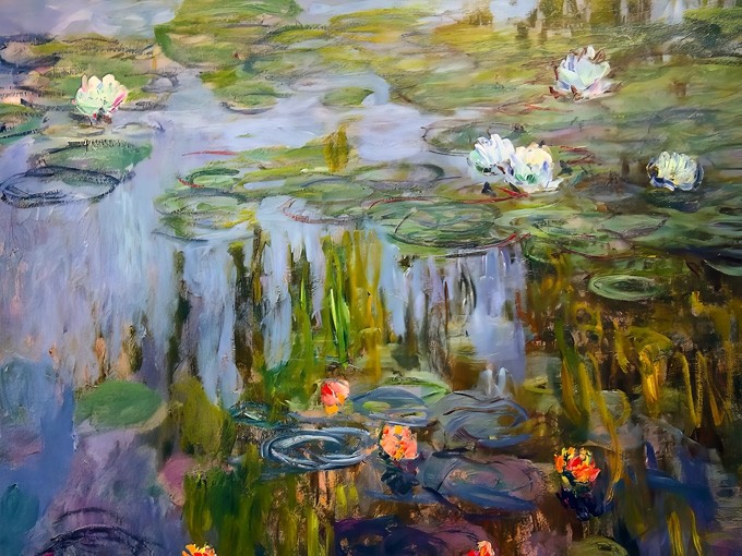 №0224, Water Lilies I, Claude Monet. Μοναδικός πίνακας σε καμβά, με εντυπωσιακές χειροποίητες 3D πινελιές. Δημιουργείται αποκλειστικά για εσάς, κατόπιν παραγγελίας