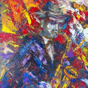 №2258, MUSICIAN. Μοναδικός πίνακας σε καμβά, με εντυπωσιακές χειροποίητες 3D πινελιές. Δημιουργείται αποκλειστικά για εσάς, κατόπιν παραγγελίας