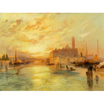№2583 Venice at sunrise,Thomas Moran. Μοναδικός πίνακας σε καμβά, με εντυπωσιακές χειροποίητες 3D πινελιές. Δημιουργείται αποκλειστικά για εσάς, κατόπιν παραγγελίας
