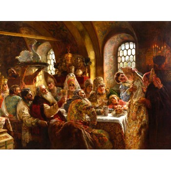 №2620 A Boyar Wedding Feast, Konstantin Makovsky. Μοναδικός πίνακας σε καμβά, με εντυπωσιακές χειροποίητες 3D πινελιές. Δημιουργείται αποκλειστικά για εσάς, κατόπιν παραγγελίας