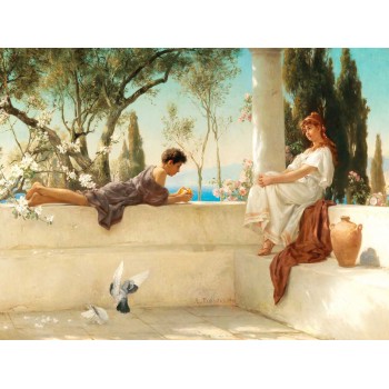 №2681 At the veranda, Albert Тschautsch. Μοναδικός πίνακας σε καμβά, με εντυπωσιακές χειροποίητες 3D πινελιές. Δημιουργείται αποκλειστικά για εσάς, κατόπιν παραγγελίας