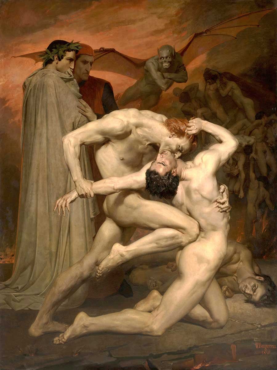 №2912 Dante and Virgile, William Bouguereau. Μοναδικός πίνακας σε καμβά, με εντυπωσιακές χειροποίητες 3D πινελιές. Δημιουργείται αποκλειστικά για εσάς, κατόπιν παραγγελίας