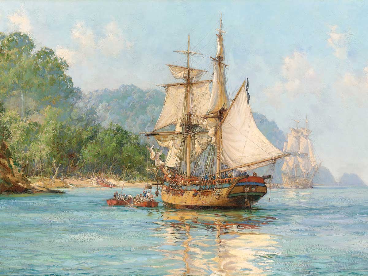 №2928 Pirates Haunt Cocos Island pacific, Montague Dawson. Μοναδικός πίνακας σε καμβά, με εντυπωσιακές χειροποίητες 3D πινελιές. Δημιουργείται αποκλειστικά για εσάς, κατόπιν παραγγελίας