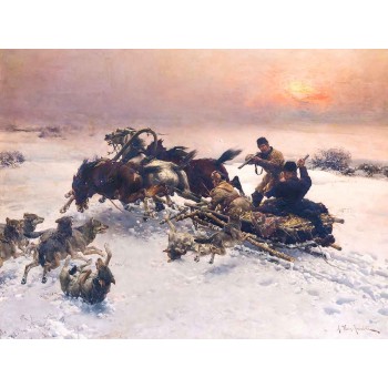 №3181 Alfred Kowalski - Wolves attack. Μοναδικός πίνακας σε καμβά, με εντυπωσιακές χειροποίητες 3D πινελιές. Δημιουργείται αποκλειστικά για εσάς, κατόπιν παραγγελίας