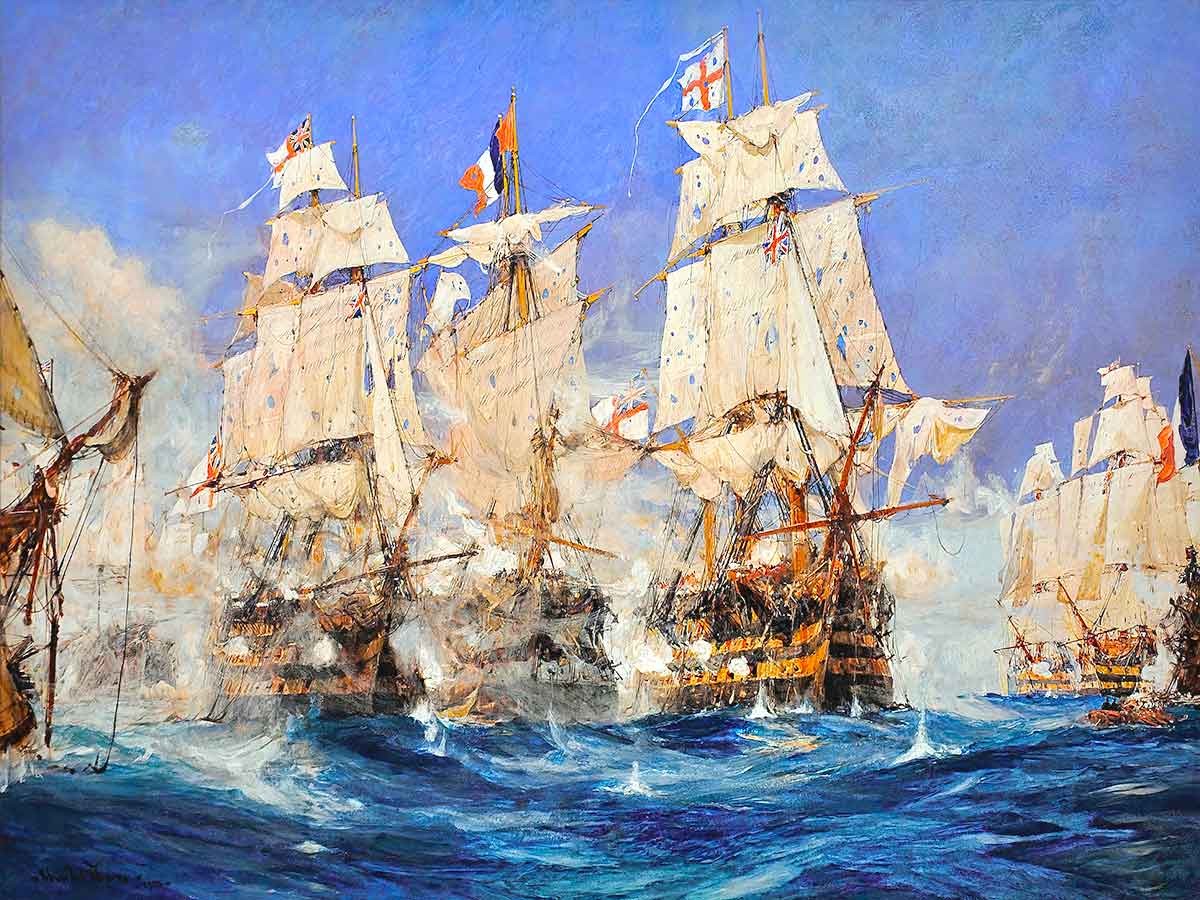 №3197 Charles Edward Dixon - Battle of Trafalgar. Μοναδικός πίνακας σε καμβά, με εντυπωσιακές χειροποίητες 3D πινελιές. Δημιουργείται αποκλειστικά για εσάς, κατόπιν παραγγελίας