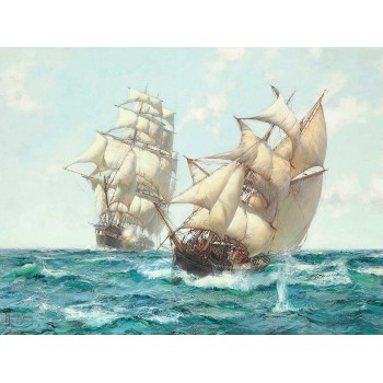 №3243 Montague Dawson - A baltimore clipper in action. Μοναδικός πίνακας σε καμβά, με εντυπωσιακές χειροποίητες 3D πινελιές. Δημιουργείται αποκλειστικά για εσάς, κατόπιν παραγγελίας