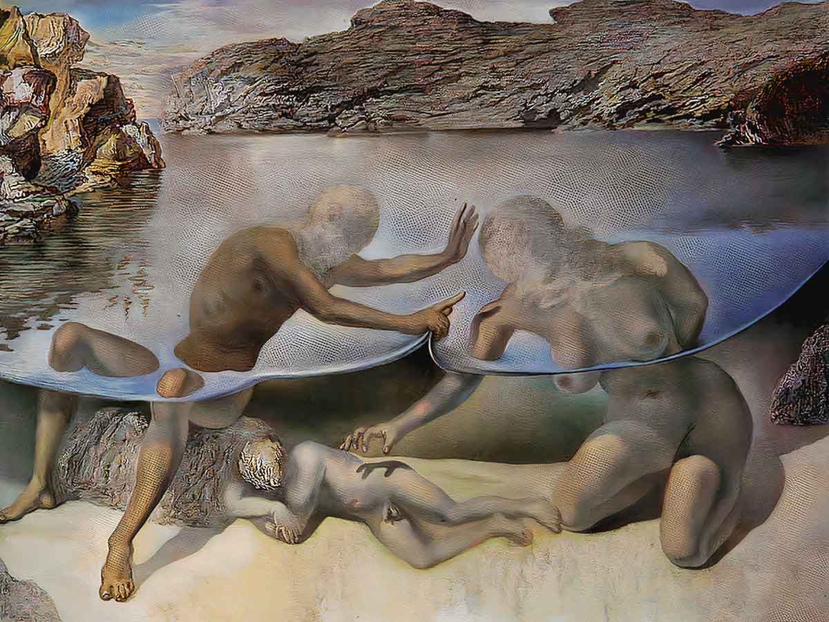 №3329 Salvador Dali - Hercules Lifting the Skin of the Sea Asks Venus for One Moment Longer Before She Awakens Love. Μοναδικός πίνακας σε καμβά, με εντυπωσιακές χειροποίητες 3D πινελιές. Δημιουργείται αποκλειστικά για εσάς, κατόπιν παραγγελίας