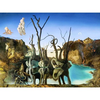 №3348 Salvador Dali - Swans Reflecting Elephants. Μοναδικός πίνακας σε καμβά, με εντυπωσιακές χειροποίητες 3D πινελιές. Δημιουργείται αποκλειστικά για εσάς, κατόπιν παραγγελίας