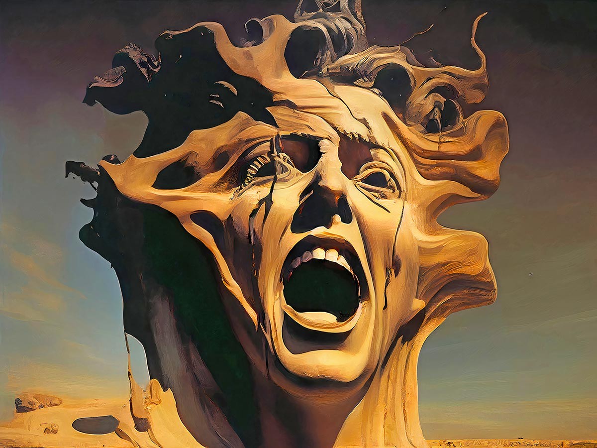 №3434 Scream, inspired by Salvador Dali. Μοναδικός πίνακας σε καμβά, με εντυπωσιακές χειροποίητες 3D πινελιές. Δημιουργείται αποκλειστικά για εσάς, κατόπιν παραγγελίας