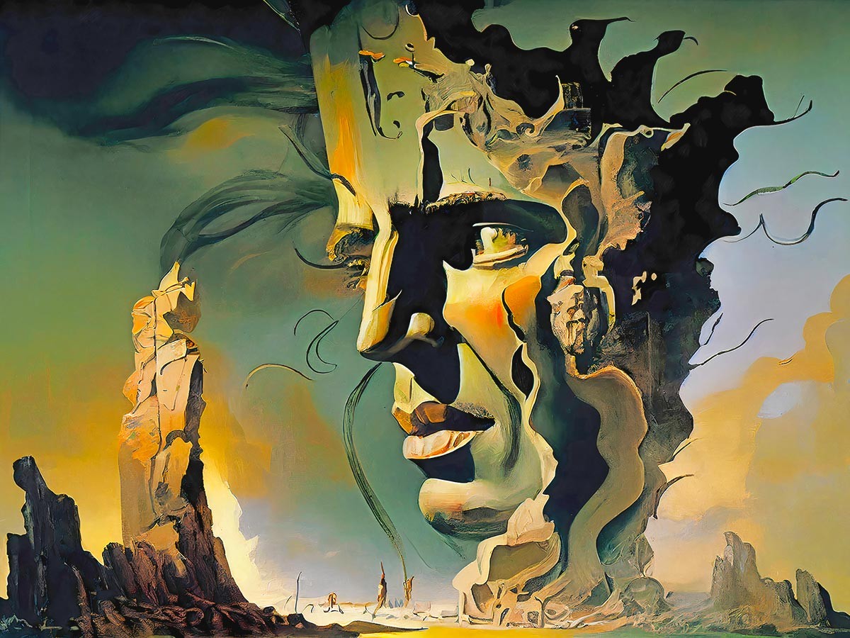 №3435 Desert genie, inspired by Salvador Dali. Μοναδικός πίνακας σε καμβά, με εντυπωσιακές χειροποίητες 3D πινελιές. Δημιουργείται αποκλειστικά για εσάς, κατόπιν παραγγελίας