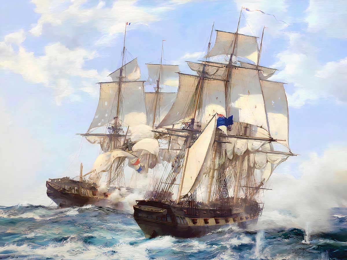 №3467 Gallant Fight II - Montague Dawson. Μοναδικός πίνακας σε καμβά, με εντυπωσιακές χειροποίητες 3D πινελιές. Δημιουργείται αποκλειστικά για εσάς, κατόπιν παραγγελίας