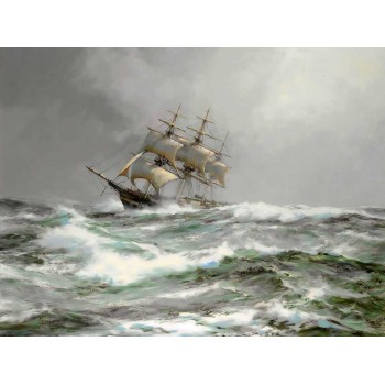 №3472 The devonshire ship at storm - Montague Dawson. Μοναδικός πίνακας σε καμβά, με εντυπωσιακές χειροποίητες 3D πινελιές. Δημιουργείται αποκλειστικά για εσάς, κατόπιν παραγγελίας