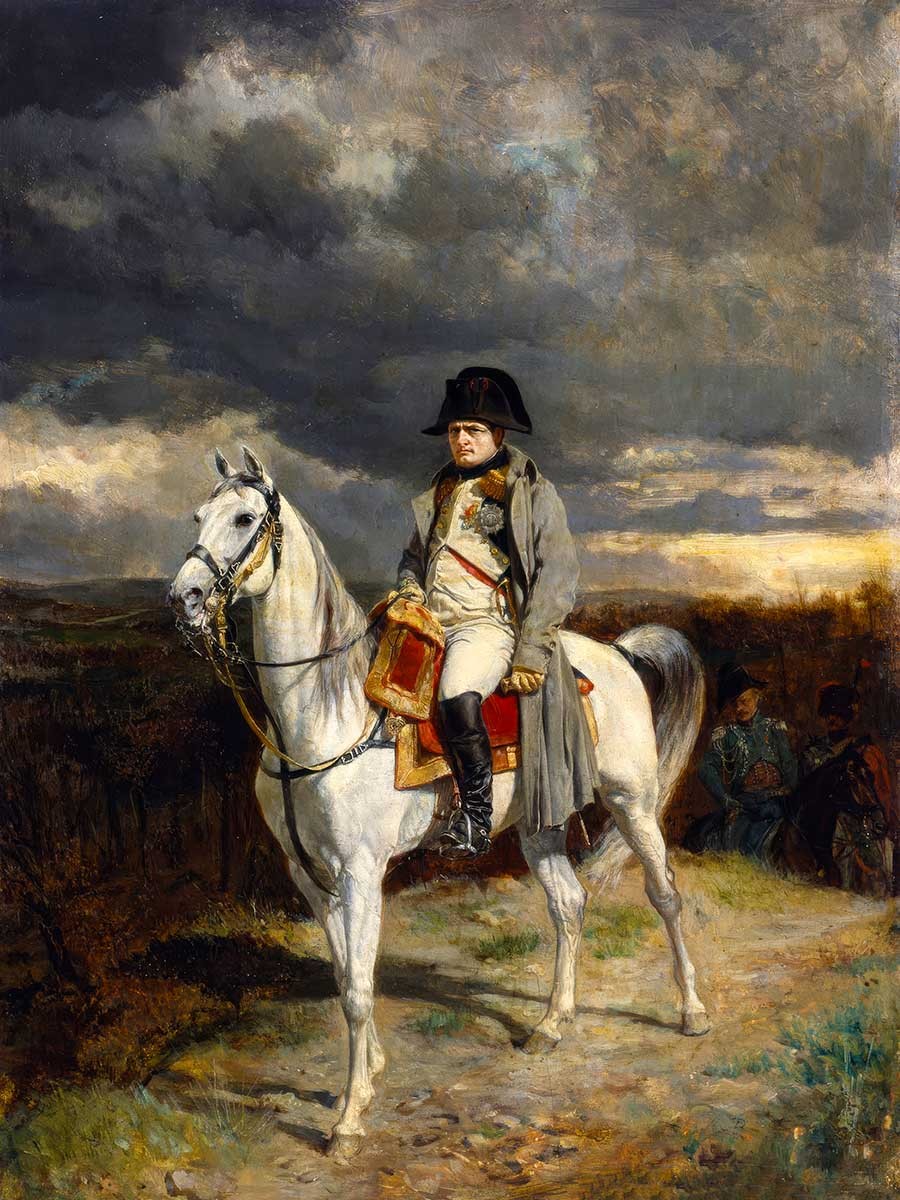 №3482 Portrait of Napoleon Bonaparte and his white horse. Μοναδικός πίνακας σε καμβά, με εντυπωσιακές χειροποίητες 3D πινελιές. Δημιουργείται αποκλειστικά για εσάς, κατόπιν παραγγελίας