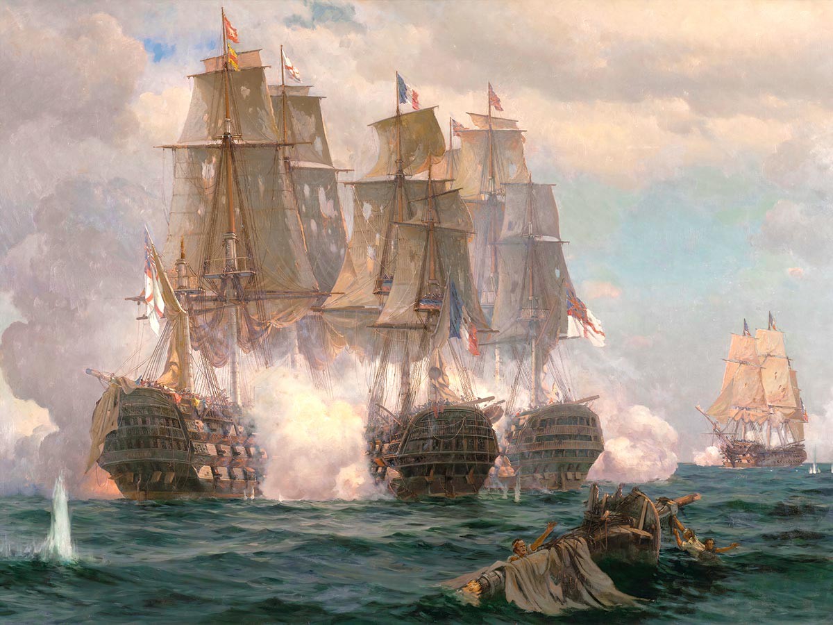 №3502 The Battle of Trafalgar - Eduardo De Martino. Μοναδικός πίνακας σε καμβά, με εντυπωσιακές χειροποίητες 3D πινελιές. Δημιουργείται αποκλειστικά για εσάς, κατόπιν παραγγελίας