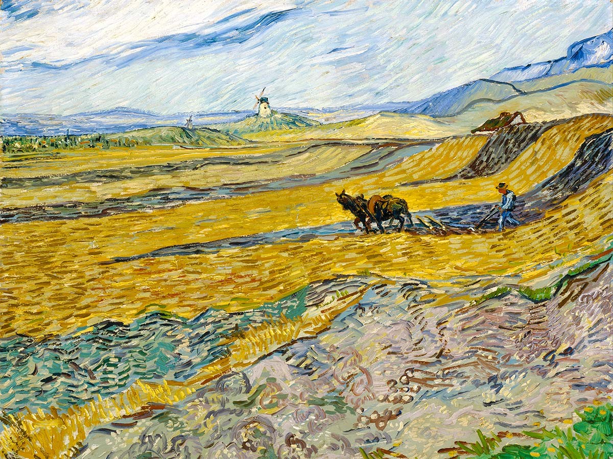 №3704 Vincent van Gogh - Enclosed Field with Ploughman. Μοναδικός πίνακας σε καμβά, με εντυπωσιακές χειροποίητες 3D πινελιές. Δημιουργείται αποκλειστικά για εσάς, κατόπιν παραγγελίας
