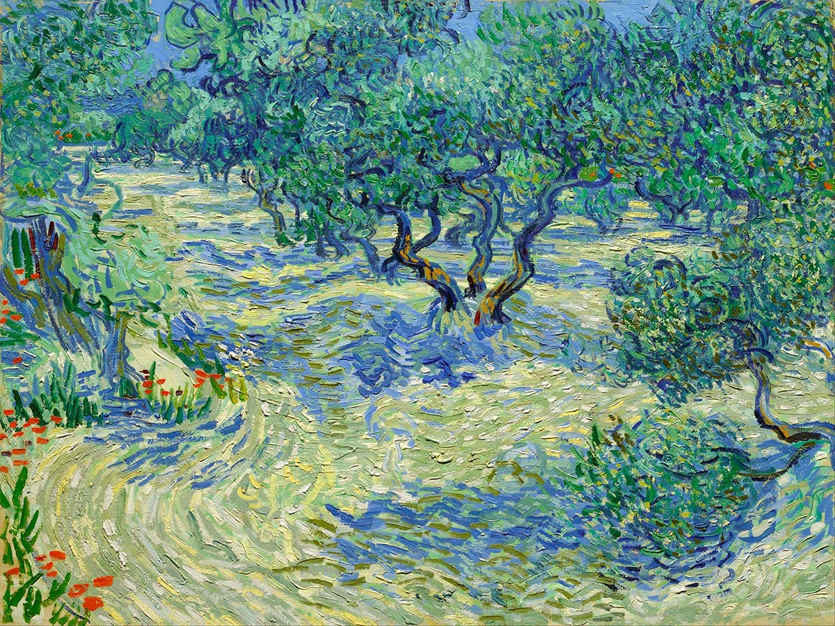 №3749 Vincent van Gogh - Olive Orchard. Μοναδικός πίνακας σε καμβά, με εντυπωσιακές χειροποίητες 3D πινελιές. Δημιουργείται αποκλειστικά για εσάς, κατόπιν παραγγελίας