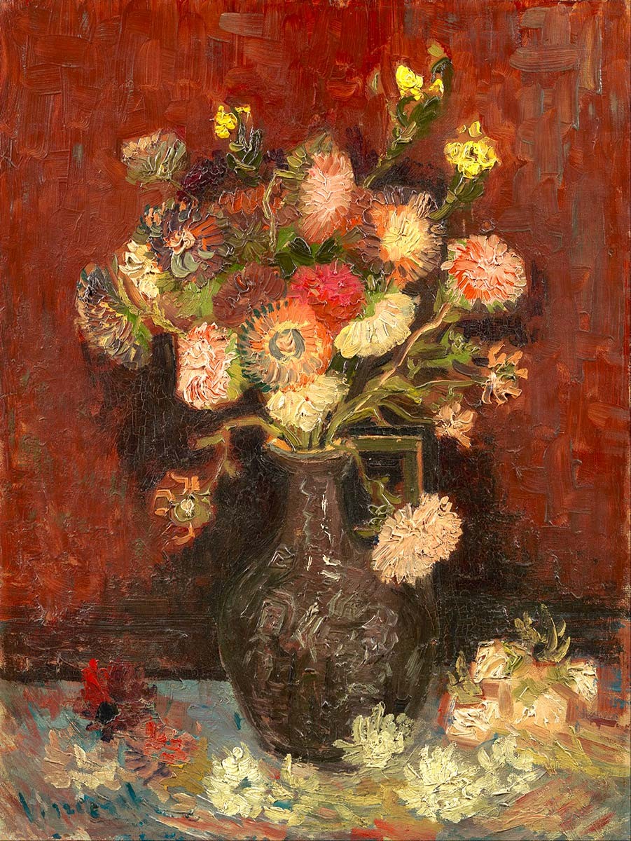 №3764 Vincent van Gogh - Vase with Chinese asters and gladiol. Μοναδικός πίνακας σε καμβά, με εντυπωσιακές χειροποίητες 3D πινελιές. Δημιουργείται αποκλειστικά για εσάς, κατόπιν παραγγελίας