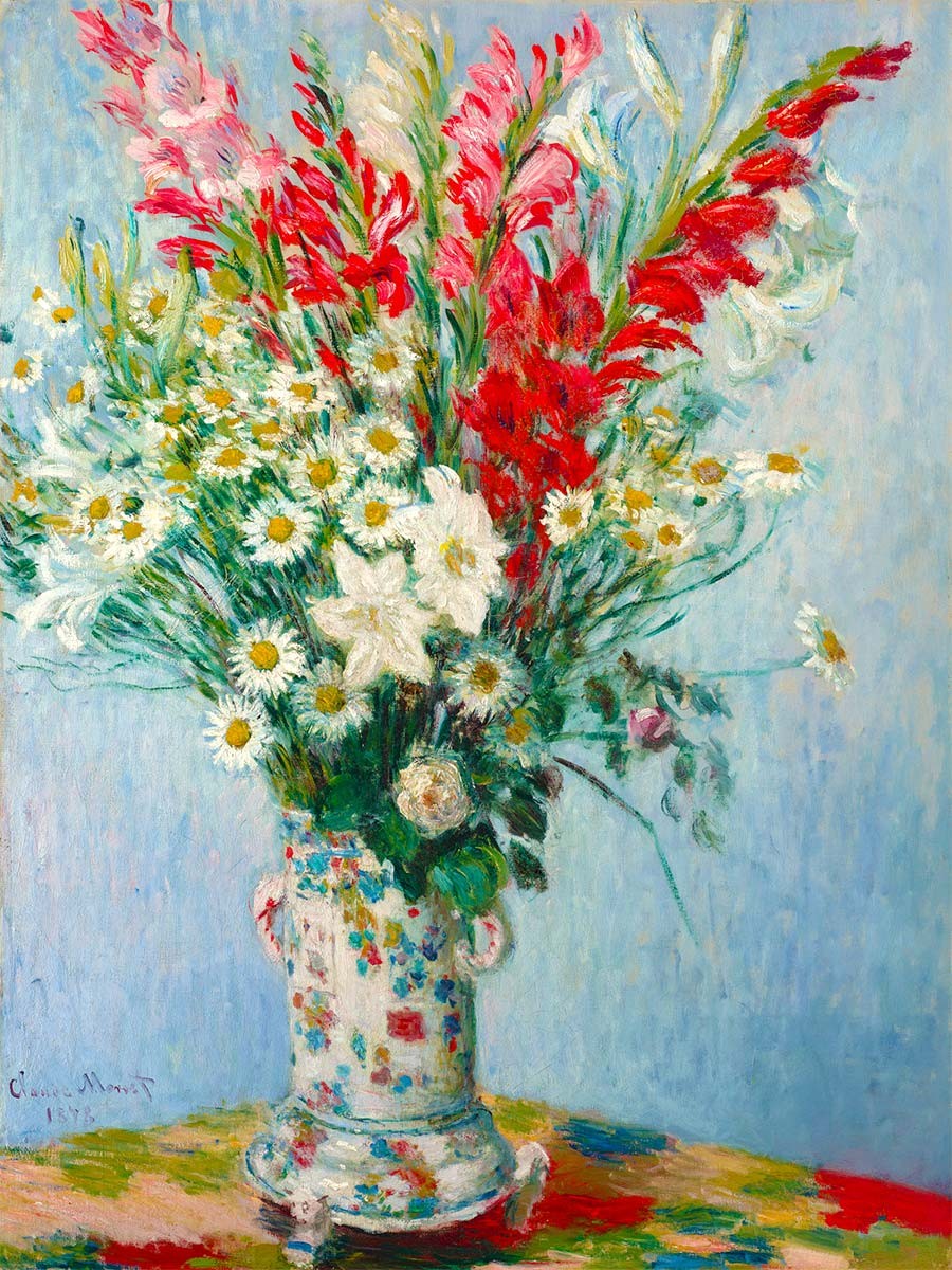 №3768 Claude Monet - A bouquet of gladioli, lilies and daisies. Μοναδικός πίνακας σε καμβά, με εντυπωσιακές χειροποίητες 3D πινελιές. Δημιουργείται αποκλειστικά για εσάς, κατόπιν παραγγελίας