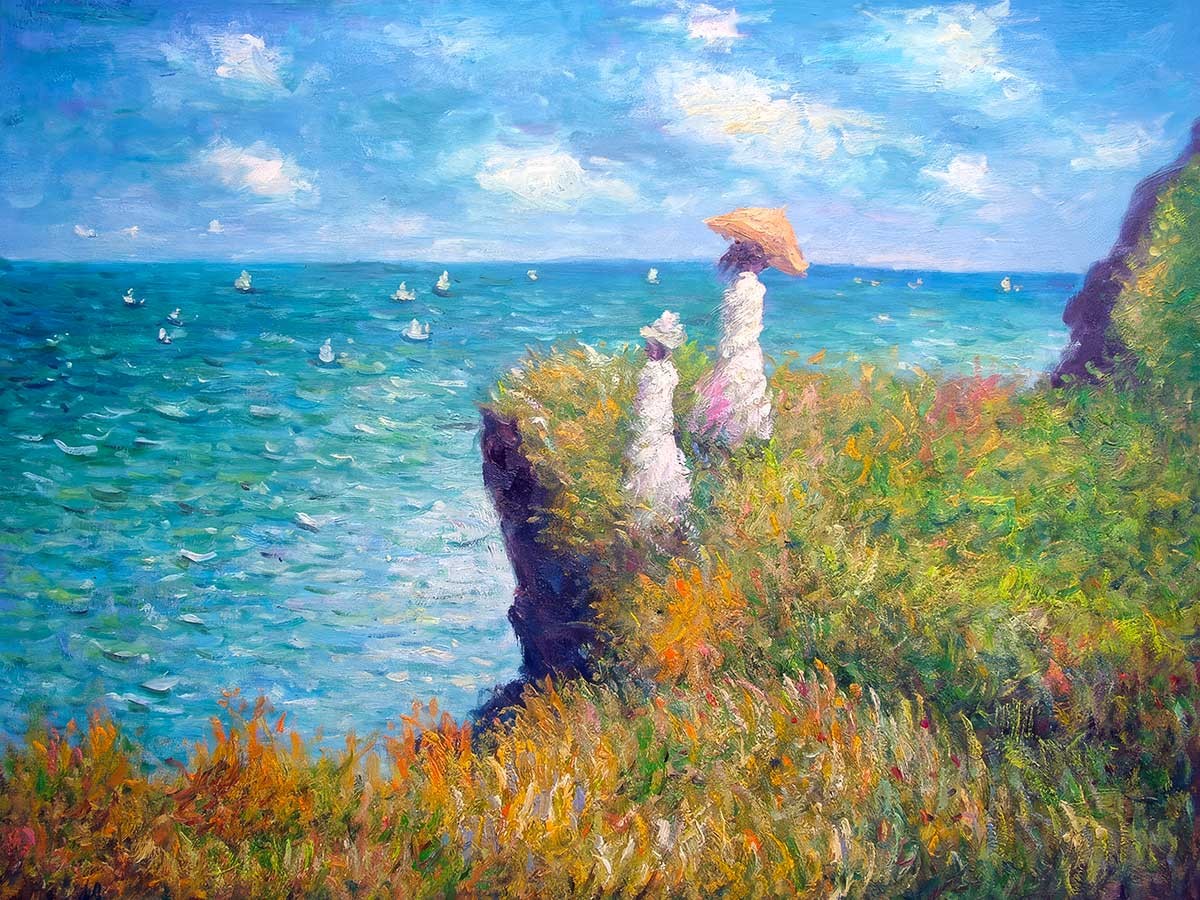 №3790 Claude Monet - Cliff Walk At Pourville II. Μοναδικός πίνακας σε καμβά, με εντυπωσιακές χειροποίητες 3D πινελιές. Δημιουργείται αποκλειστικά για εσάς, κατόπιν παραγγελίας
