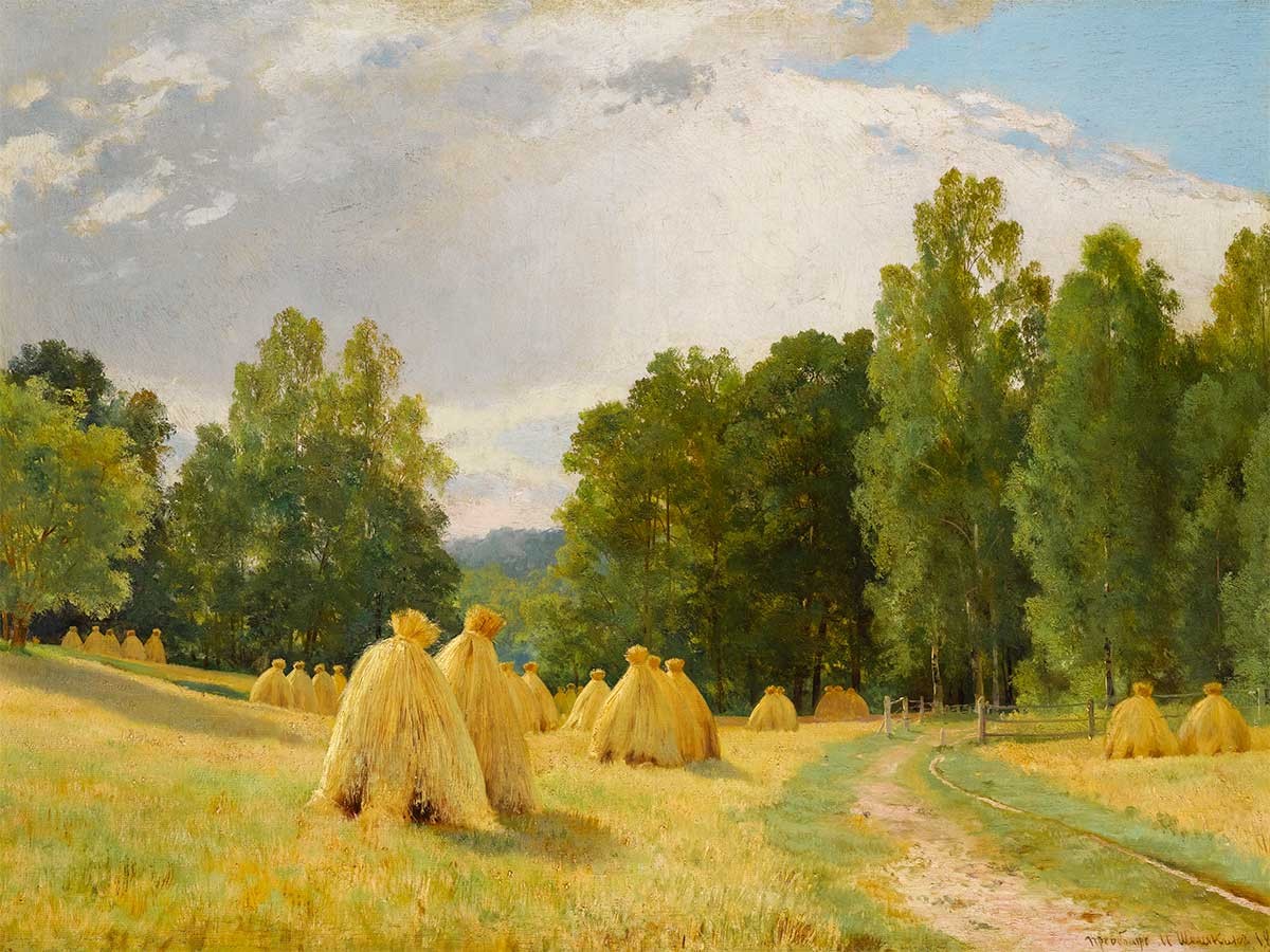 №3827 Ivan Shishkin - Haystacks. Μοναδικός πίνακας σε καμβά, με εντυπωσιακές χειροποίητες 3D πινελιές. Δημιουργείται αποκλειστικά για εσάς, κατόπιν παραγγελίας