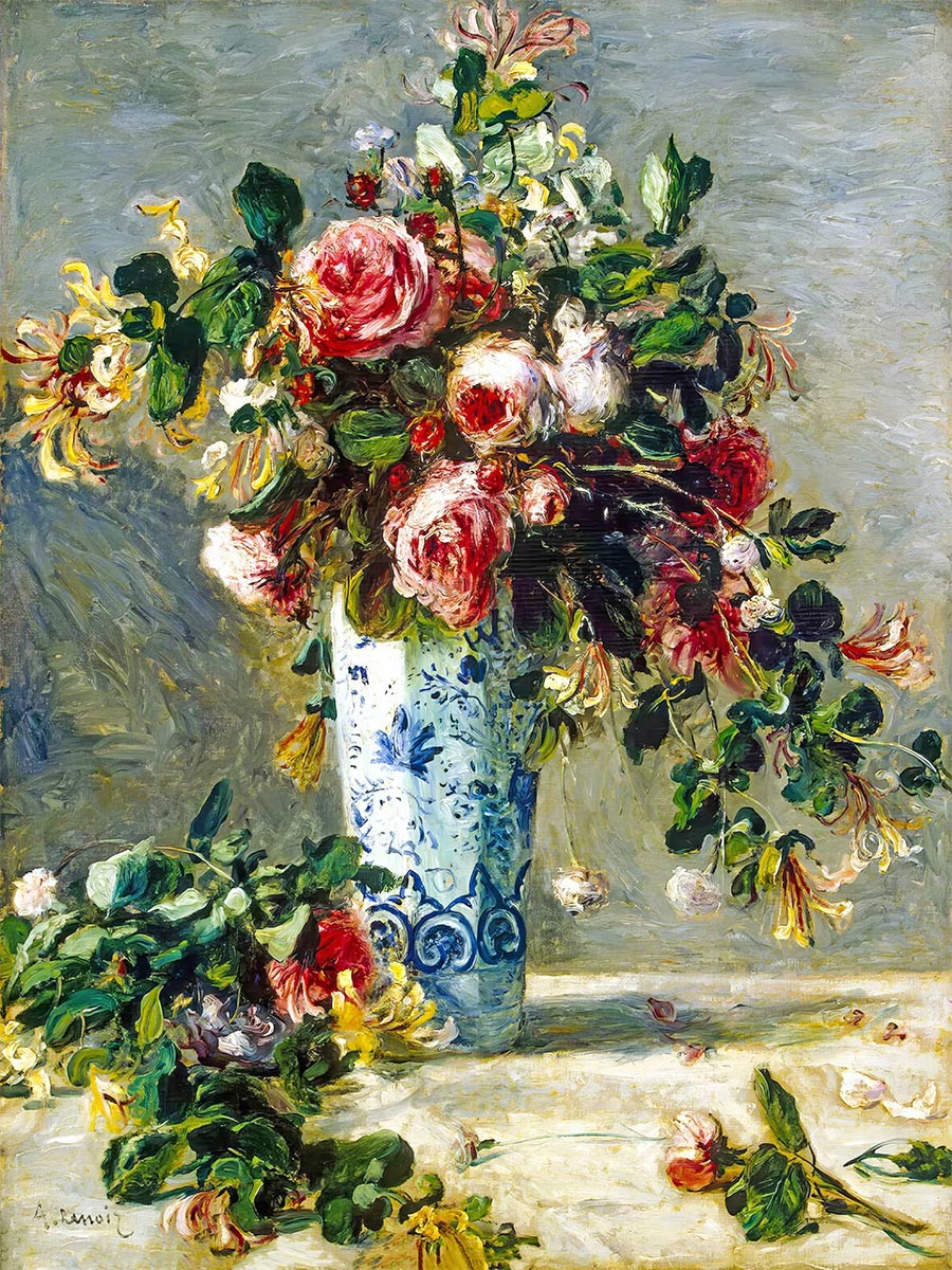 №3909 Pierre-Auguste Renoir - Roses and Jasmin in a Delft Vase. 
